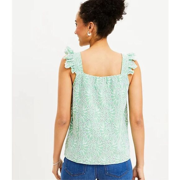 NEW WITH TAGS LOFT Eyelet Ruffle Square Neck Tank Top Blouse Size XL - Picture 4 of 9